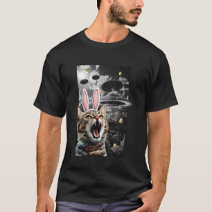 Süßes Katzen-Meme-Osterhase-Alien-UFO-Lustige Wiss T-Shirt