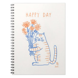 Süßes Katzen-Spiralnotizbuch mit Blumen zum Glückl Notizblock