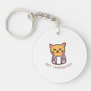 Süßes Katzen-Tiertherapeut Cartoon-Design Schlüsselanhänger