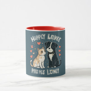 Süßes Katzen- und Hundeliebes-Fun-Pet-Couple-Carto Tasse