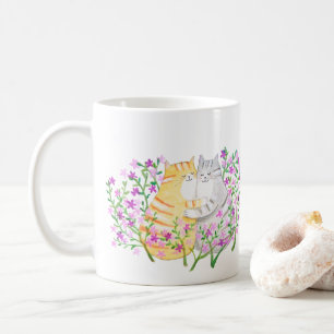 Süßes Katzenpaar kuschelt in Blumen Katzenliebhabe Kaffeetasse