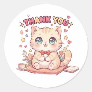 Süßes Kawaii Anime Chibi Danke Katze Runder Aufkleber
