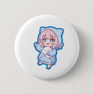 Süßes Kawaii-Anime-Mädchen-Aufkleber Button