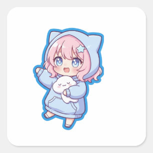 Süßes Kawaii-Anime-Mädchen-Aufkleber Quadratischer Aufkleber