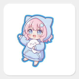 Süßes Kawaii-Anime-Mädchen-Aufkleber Quadratischer Aufkleber
