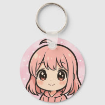 Süßes Kawaii-Anime-Mädchen-Gesicht-Schlüsselanhäng