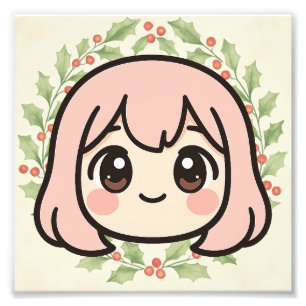 Süßes Kawaii-Anime-Mädchen Holz-Wandkunst Fotodruck