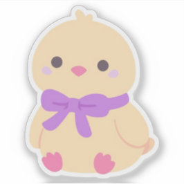 Süßes Kawaii-Baby-Küken mit lila Schleife Sticker