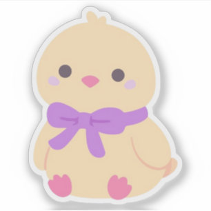 Süßes Kawaii-Baby-Küken mit lila Schleife Sticker