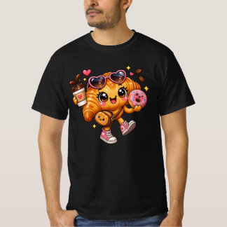 Süßes Kawaii-Croissant-Donut-Kaffee-T-Shirt T-Shirt