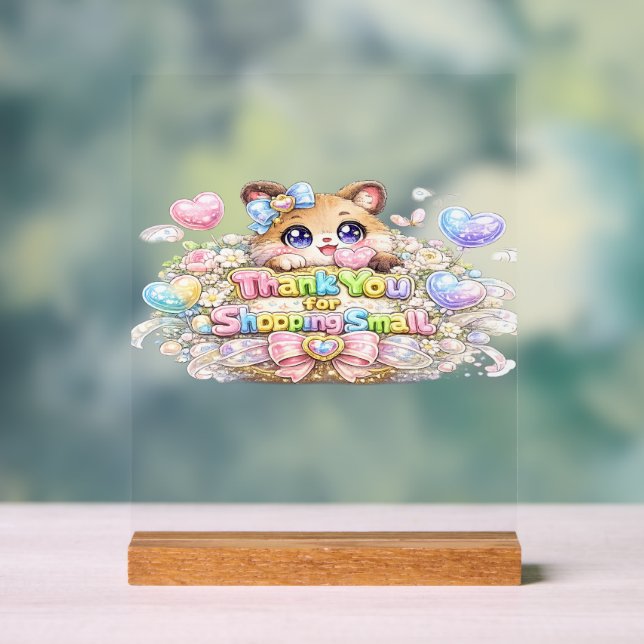 Süßes Kawaii Danke fürs Einkaufen bei Kleinen Katz Acrylschild (Neutral)