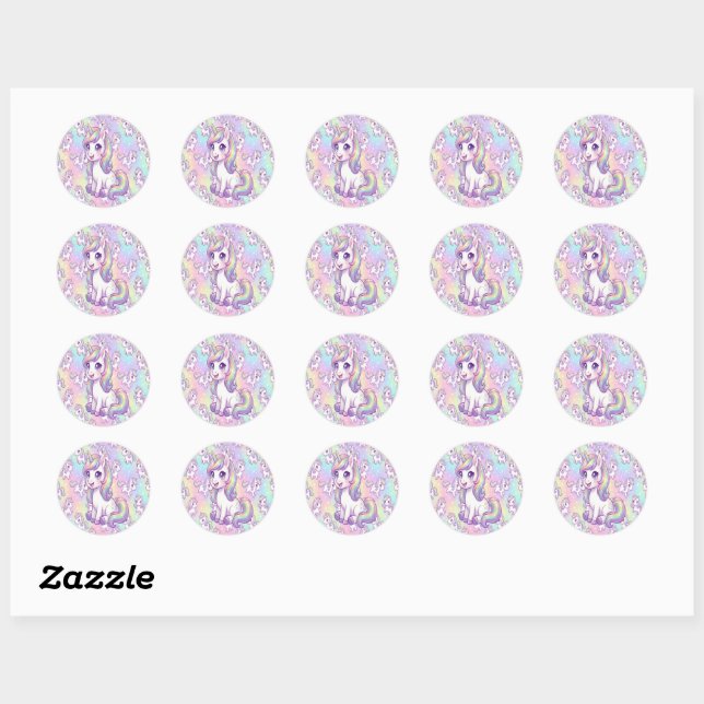 Süßes Kawaii-Einhorn-Pastell-Regenbogen-Magie Runder Aufkleber (Blatt)