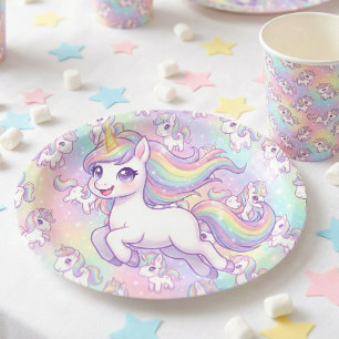 Süßes Kawaii-Einhorn Pastell-Regenbogen Magisch Pappteller