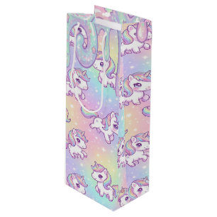 Süßes Kawaii-Einhorn Pastell-Regenbogen Magisches  Geschenktüte Für Weinflaschen