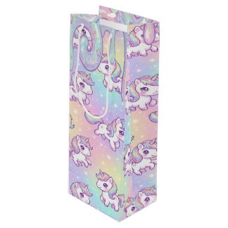 Süßes Kawaii-Einhorn Pastell-Regenbogen Magisches Geschenktüte Für Weinflaschen