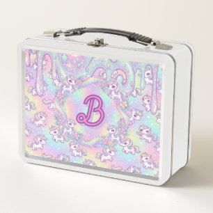 Süßes Kawaii-Einhorn-Pastell-Regenbogen-Magisches Metall Brotdose