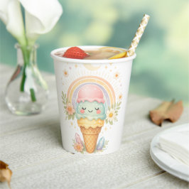 Süßes Kawaii-Eis mit Regenbogen-Pastell-Sommer-D Pappbecher