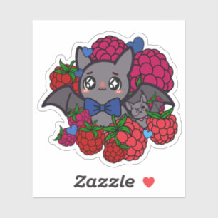 Süßes Kawaii-Fledermaus mit roten Himbeeren - Beza Aufkleber