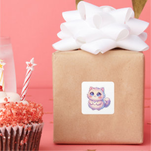 Süßes Kawaii Fluffiges Kätzchen Stern Pastell Chib Quadratischer Aufkleber