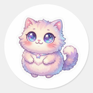 Süßes Kawaii Fluffiges Kätzchen Stern Pastell Chib Runder Aufkleber