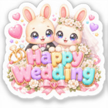 Süßes Kawaii Glückliches Hochzeits-Hasen-Paar Past