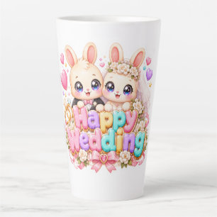 Süßes Kawaii Glückliches Hochzeits-Hasen-Paar Past Milchtasse