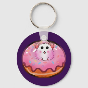 Süßes Kawaii-Hamster in rosa glasiertem Donut-Kuns Schlüsselanhänger
