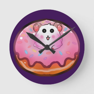 Süßes Kawaii-Hamster in rosa glasierter Donut-Kuns Runde Wanduhr
