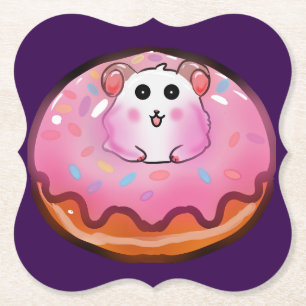 Süßes Kawaii-Hamster in rosa glasierter Donut-Kuns Untersetzer