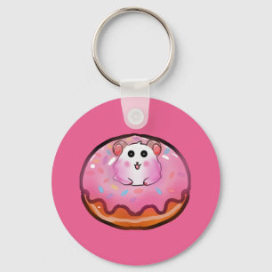 Süßes Kawaii-Hamster-in-Rosa-Glasur-Donut-Kunstwer Schlüsselanhänger