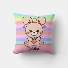 Süßes Kawaii-Hasen-Kaninchen Pastell-Gestreift Kissen