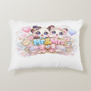 Süßes Kawaii Herr und Frau Panda Paar Pastellrosa Dekokissen