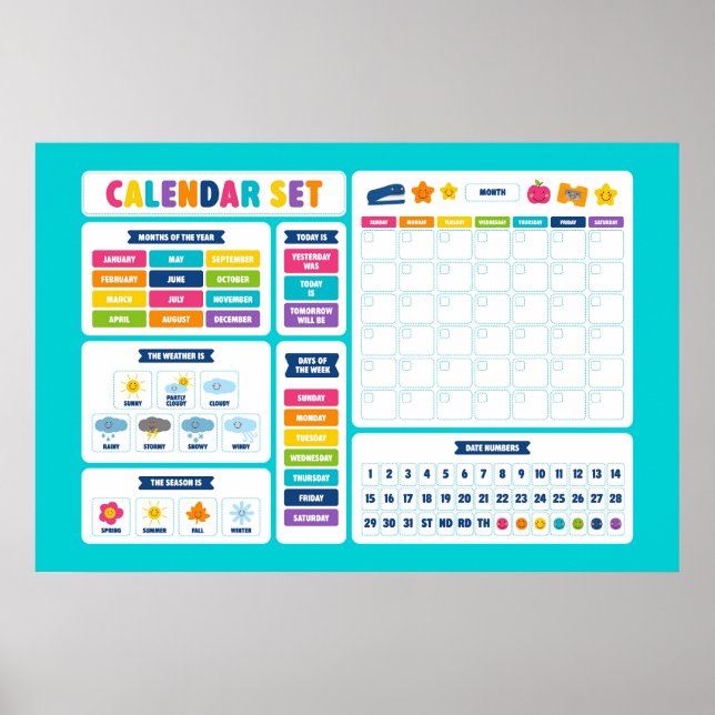 Süßes Kawaii-Kalender-Set Poster (Vorne)