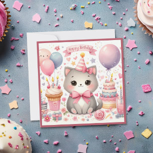 Süßes Kawaii-Kätzchen feiert Geburtstag Karte