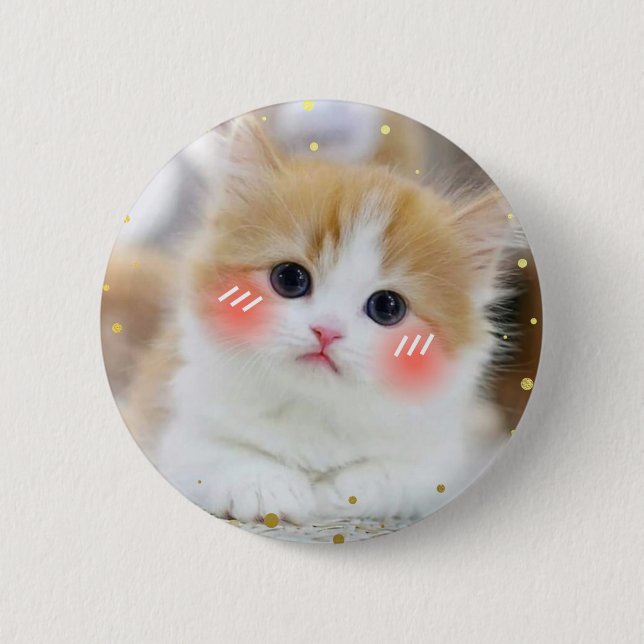 Süßes Kawaii Kätzchen Schamesröte Gesicht Knopf Ab Button (Vorderseite)