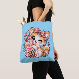 Süßes Kawaii-Kätzchen zwinkerndes Boba-Tea Tasche