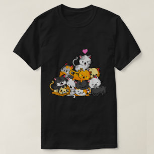Süßes Kawaii-Katzenhaufen-Cartoon-Design T-Shirt