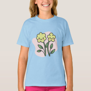 Süßes Kawaii-Lächeln-Gelb-Blumen-Kinder-T-Shirt T-Shirt