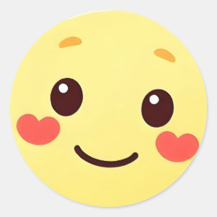 Süßes Kawaii-Lächeln-Gesicht-Sticker mit Herz-Wang Runder Aufkleber