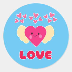 Süßes Kawaii-Liebesherz-Engel Frohen Valentinstag Runder Aufkleber