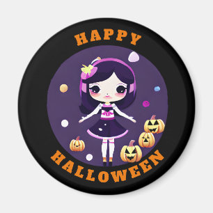 Süßes Kawaii-Mädchen in Kürbissen Halloween Magnet