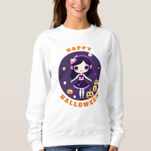 Süßes Kawaii-Mädchen in Kürbissen Halloween Sweatshirt