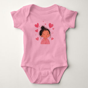 Süßes Kawaii-Mädchen mit Herzen Illustration   Süß Baby Strampler