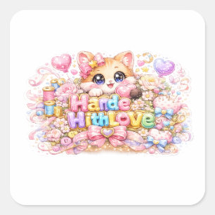 Süßes Kawaii-Mit-Liebe-Gemachtes-Katzen-Name-Paste Quadratischer Aufkleber