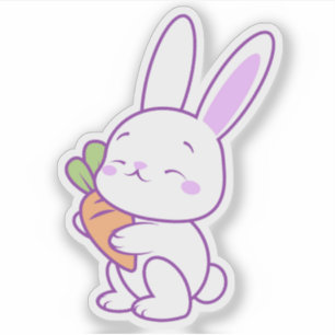 Süßes Kawaii Pastell Lila Kaninchen mit Karotte Aufkleber