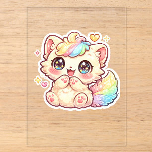 Süßes Kawaii-Regenbogen-Kätzchen-Pastell-Fluffiges Acryleinladungen