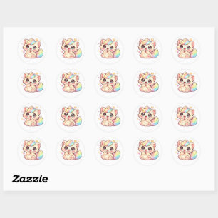 Süßes Kawaii-Regenbogen-Kätzchen-Pastell-Fluffiges Runder Aufkleber