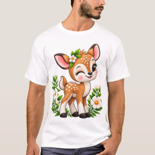 Süßes Kawaii-Rehkitz-Blumenstickerei-T-Shirt T-Shirt