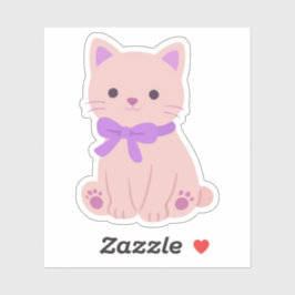 Süßes Kawaii-Rosa-Kätzchen mit Lila-Schleifen-Aufk Aufkleber