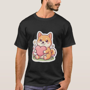 Süßes Kawaii-Shiba-Inu-Hund-Herz-Schwarz-T-Shirt T-Shirt